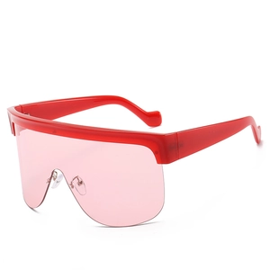 Fashion oversized wrap-around sunglasses with red frame and pink lens for men and women