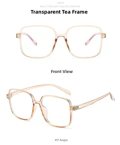 Vorderansicht und 45-Grad-Ansicht der transparenten TR90 Brille mit großem quadratischem Rahmen