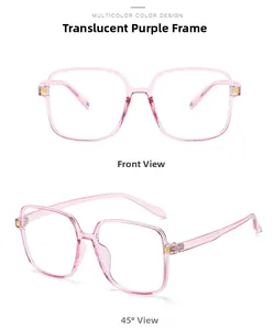 Detailansicht der transparenten lila TR90 Brille in Front- und 45-Grad-Perspektive