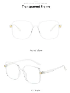 Detail der transparenten quadratischen TR90 Brille mit goldenen Metallscharnieren