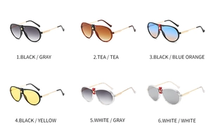 Matrix display of six aviator sunglasses with metal frames and various gradient lenses