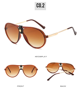 Front and back views of aviator sunglasses with leather bridge and gradient lenses
