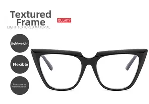 Dettagli della montatura per occhiali cat-eye nera leggera e flessibile in TR90