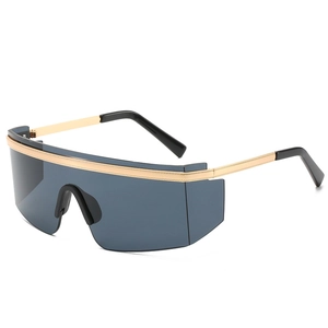 Lunettes de Soleil Fashion Oversized Monobloc Flat Top pour Femmes Hommes Monture Moderne Métal Protection UV400 Lentille PC
