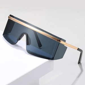 Lunettes de soleil oversize tendance avec barre en métal doré et verres gris foncé