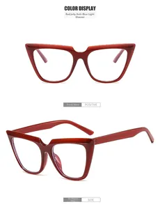 Dettaglio montatura occhiali cat-eye rossi con lenti trasparenti anti-luce blu
