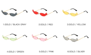 Matrix display of six assorted star-shaped rimless sunglasses with metal gold-tone temples