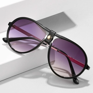 Fashion aviator sunglasses with purple gradient lenses and black leather rivet bridge detail