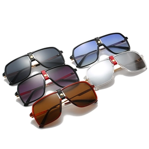 Five pairs of trendy oversized square sunglasses with leather bridge and gold rivets