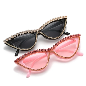 Lunettes De Soleil Oeil De Chat Décor De Strass Monture PC Protection UV400 Mode Rétro Tendance Pour Femmes