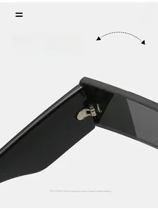 Detail of durable metal hinges on matte black rectangular sunglasses frame