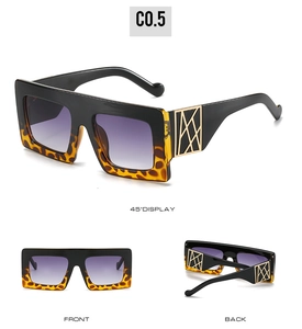 Three-way view of oversized square sunglasses with tortoise frames and purple gradient lenses