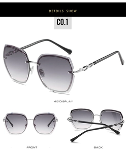 Frameless rimless sunglasses with gradient lenses and silver hollow temple details