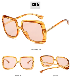 Detailed views of square tortoiseshell sunglasses with pink lenses and gold metal hinges