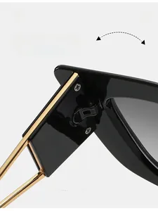 Macro shot of durable golden metal hinges and black cat-eye sunglasses frame detail