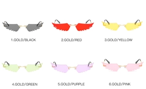 Vue détaillée des lunettes de soleil ailes hip-hop en six couleurs avec monture dorée