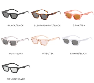 Detailed grid of cat-eye sunglasses in multiple colors and jelly-tone plastic frames