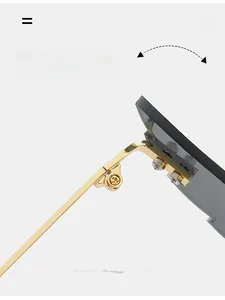 Détails des charnières en métal doré et branches fines sur lunettes de soleil hip hop