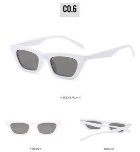 Multi-angle views of white cat-eye sunglasses including front, back and 45-degree angle