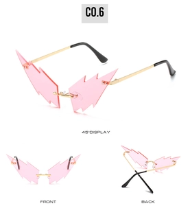 Multi-angle views showing lightning shaped sunglasses with pink gradient lenses and metal frame