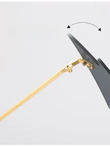Macro detail of a durable gold metal hinge on lightning-shaped gradient sunglasses