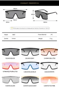 Detaillierte Größentabelle und Farbauswahl für modische Oversize-Quadrat-Sonnenbrillen
