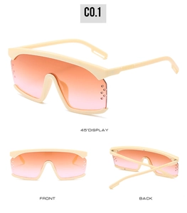 Drei Ansichten der cremefarbenen Oversize-Sonnenbrille mit orangefarbenem Farbverlauf-Glas