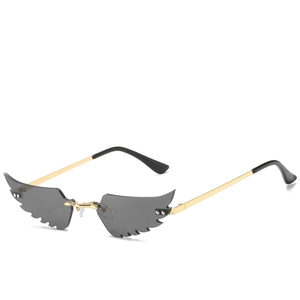 Lunettes De Soleil Sans Monture En Forme D'Aile Cadre En Métal UV400 Verres PC Festival Fête Nouveauté Hip Hop Pour Femmes Hommes