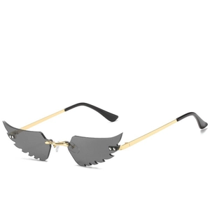 Lunettes de soleil hip hop en forme d'ailes sans monture avec verres gris foncé
