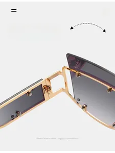 Macro detail of the durable texture hinge and golden metal frame on square sunglasses