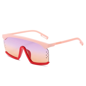 Trendige Übergroße Sonnenbrille mit rosa-rotem Rahmen und violettem Verlaufsglas