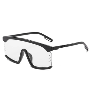 Modische Übergroße Schwarze Quadratische Sonnenbrille mit Klaren Gläsern und Dickem Rahmen