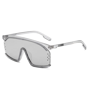 Modische Übergroße Monoblock Sonnenbrille mit transparentem grauen Rahmen und Gläsern