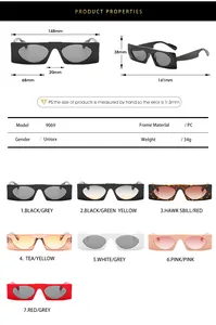 Guide des tailles détaillé et spécifications pour lunettes de soleil carrées Y2K