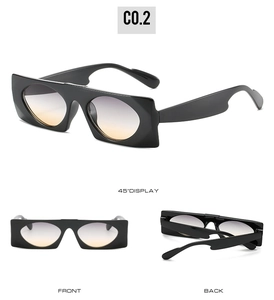 Vues multi-angles de lunettes de soleil carrées noires avec verres dégradés violets