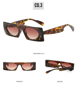 Vues détaillées de lunettes de soleil rectangulaires écaillées avec verres bruns sous plusieurs angles