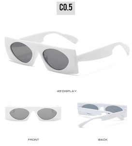 Trois angles de lunettes de soleil blanches à monture carrée avec branches ondulées