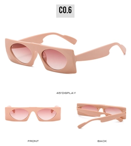 Trois perspectives de lunettes de soleil rectangulaires rose nude avec verres dégradés