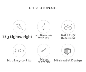 Detail of 13g lightweight metal frame glasses showing non-slip and anti-deformation features