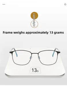 Detailed view of lightweight black and gold square eyeglass frame weighing about 13g