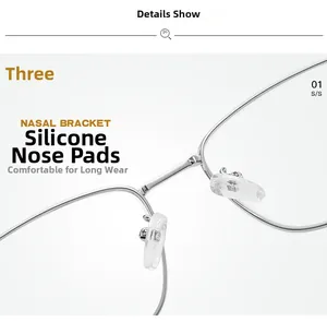 Close-up of adjustable silicone nose pads on silver metal frames for comfortable wear