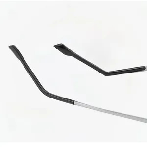 Close-up of sleek black and silver glasses temples with ergonomic curved design