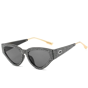 Women Cat Eye Sunglasses With Rhinestone Crystal PC Frame Metal Temples UV400 Protection Fashion Luxury Eyewear
