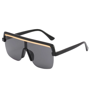 Shield Sunglasses One Piece Oversized PC Frame UV400 Protection Flat Top Gold Metal Bar Decor Fashion Women Men