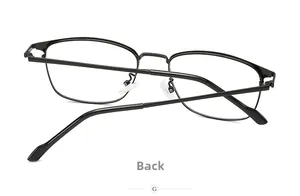 Back view of minimalist black metal square glasses frames with soft silicone nose pads