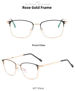 Detail of rose gold metal optical frames with black anti-slip temple tips for men
