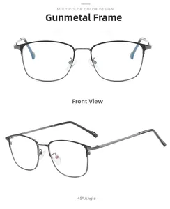 Front and side view of gunmetal square semi-rimless metal glasses with nose pads