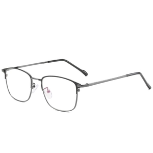 Classic dark grey metal square eyeglasses frame for men with blue light blocking lenses