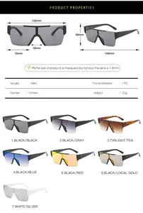 Size chart and technical specifications for square oversized unisex sunglasses 8087
