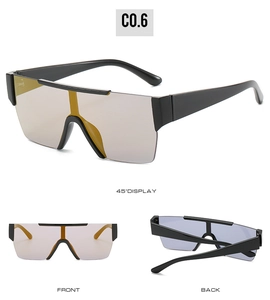 Three-way view of oversized gradient square sunglasses with polished black frames